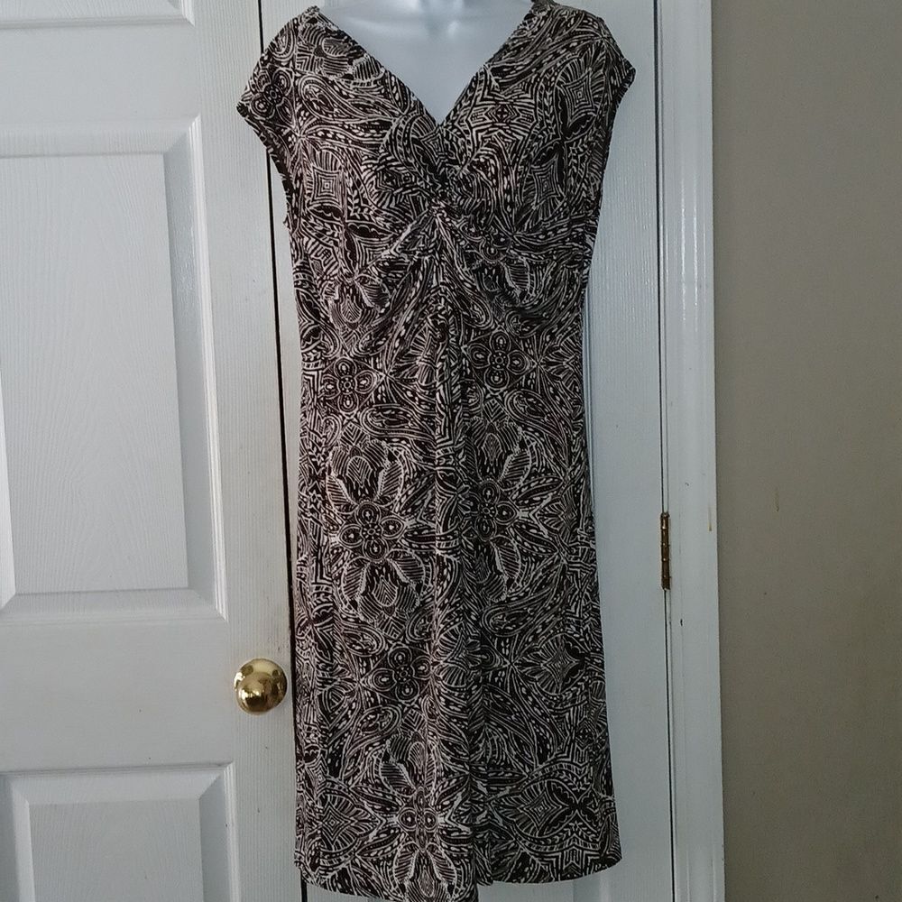 Blu Sage V-neck brown and white midi dress Sz XL NWOT